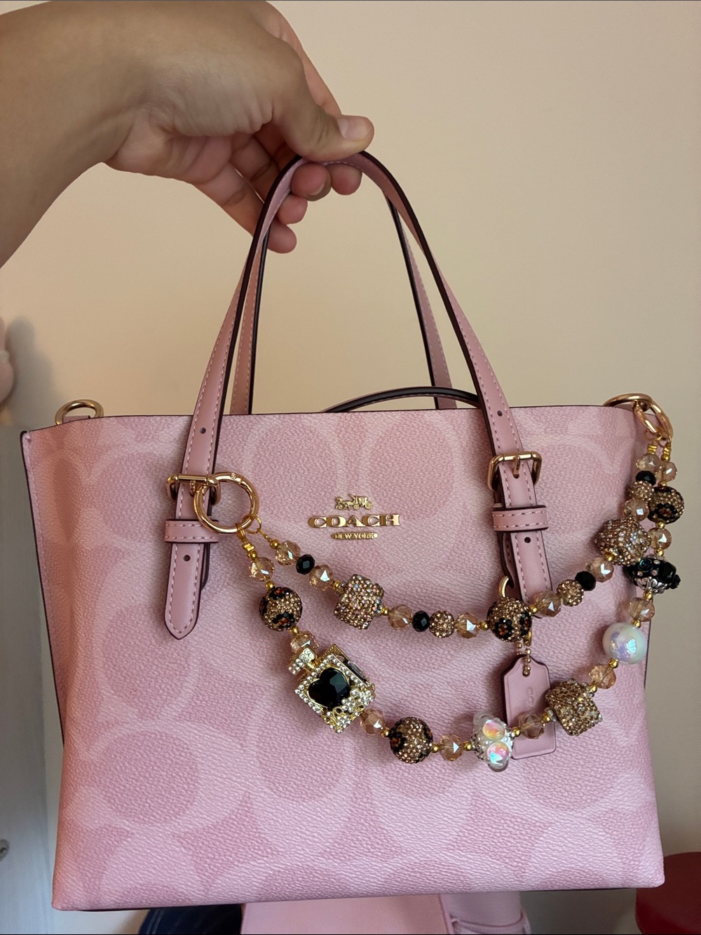 Gold and Black Crystal Beaded Charm Bag Chain - Picture 1 of 2
